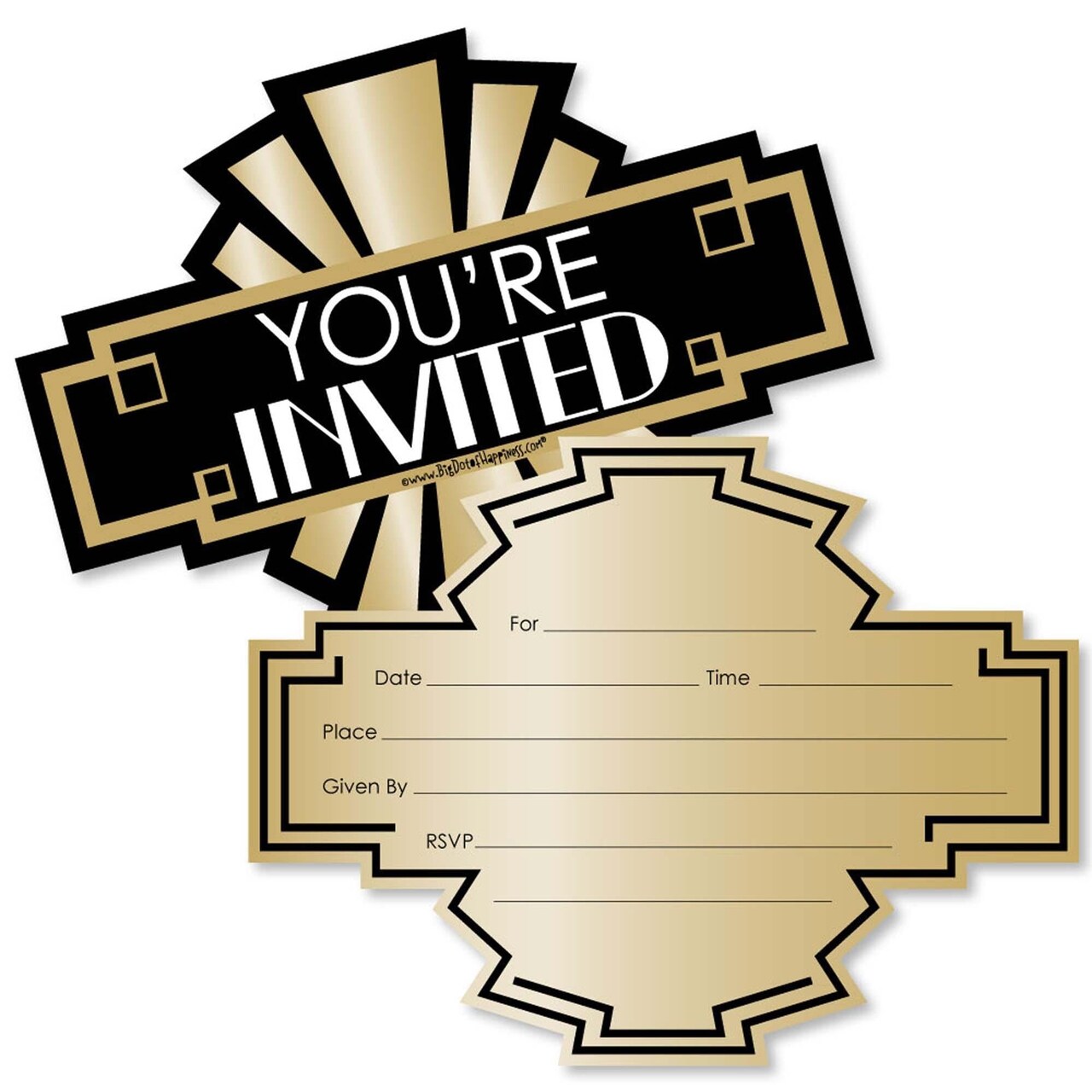 Big Dot of Happiness Roaring 20's - Shaped Fill-in Invitations - 1920s Art Deco Jazz Party Invitation Cards with Envelopes - Set of 12